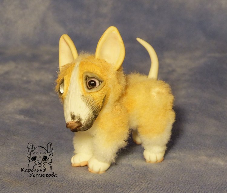 Щенок Бультерьера — Игрушки в смешанной технике (мех и глина): Арт (фото 2)