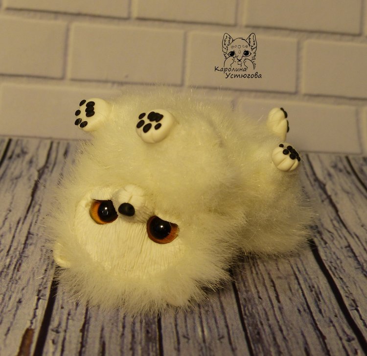 Миниатюрный Щенок Шпица — Игрушки в смешанной технике (мех и глина): Арт