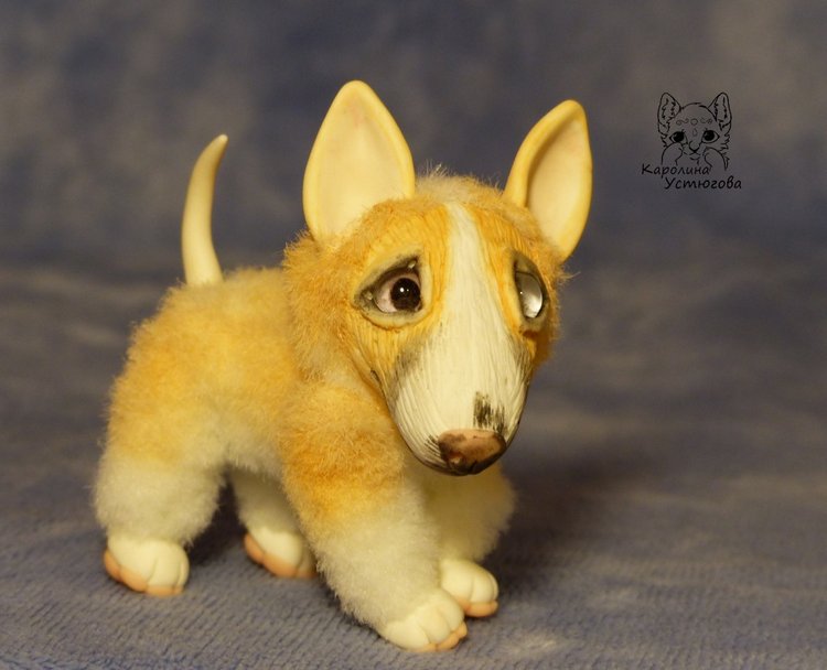 Щенок Бультерьера — Игрушки в смешанной технике (мех и глина): Арт (фото 4)