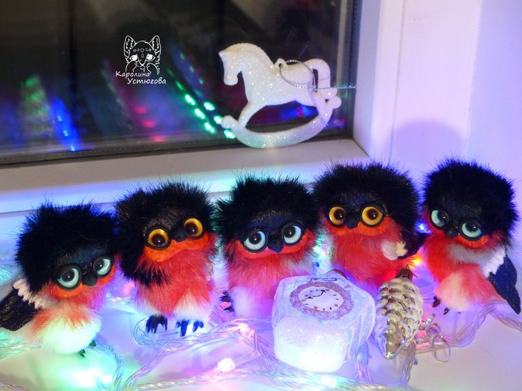 Снегири — Игрушки в смешанной технике (мех и глина): Арт