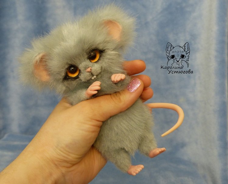 Серый мышонок, Шуршик — Игрушки в смешанной технике (мех и глина): Арт (фото 7)