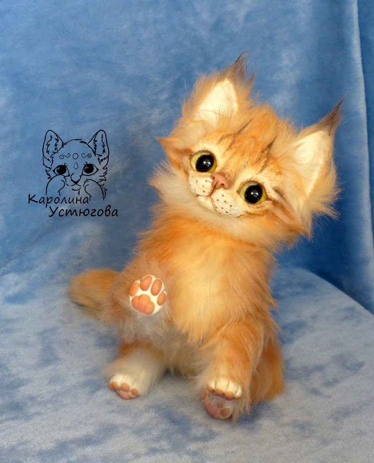 Котенок Мейн-куна — Игрушки в смешанной технике (мех и глина): Арт (фото 10)