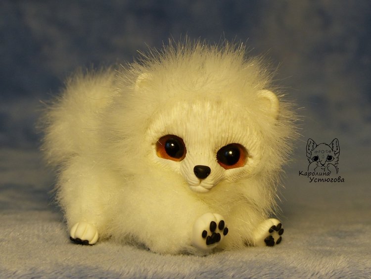 Миниатюрный Щенок Шпица — Игрушки в смешанной технике (мех и глина): Арт (фото 6)