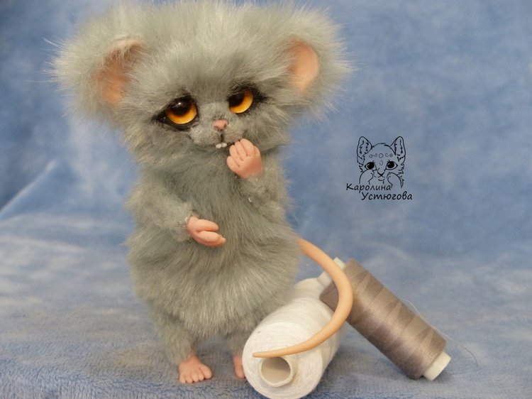 Серый мышонок, Шуршик — Игрушки в смешанной технике (мех и глина): Арт (фото 3)