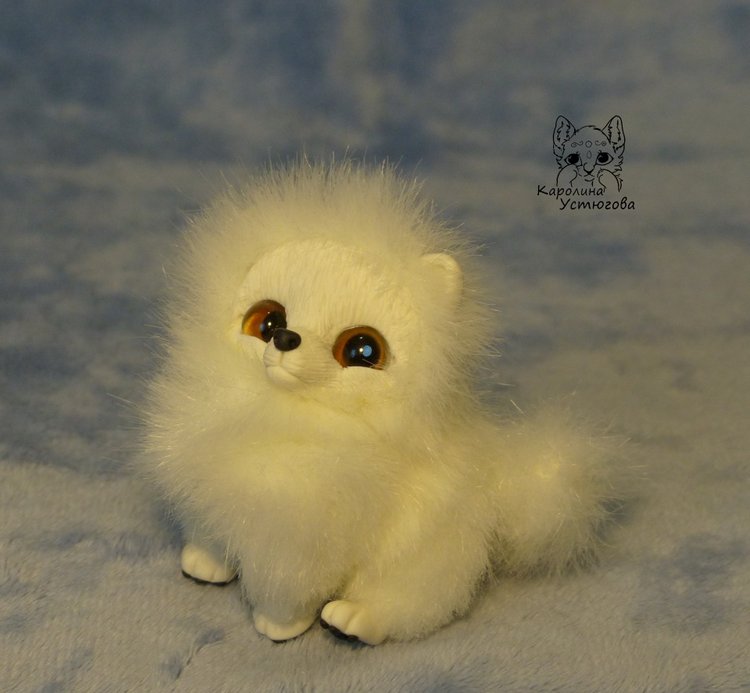 Миниатюрный Щенок Шпица — Игрушки в смешанной технике (мех и глина): Арт (фото 9)