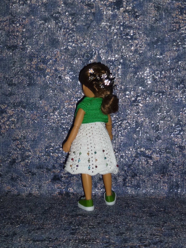 Авторский вязаный комплект для кукол Kruselings 23 см "Новогодняя Ёлочка" (фото 7)