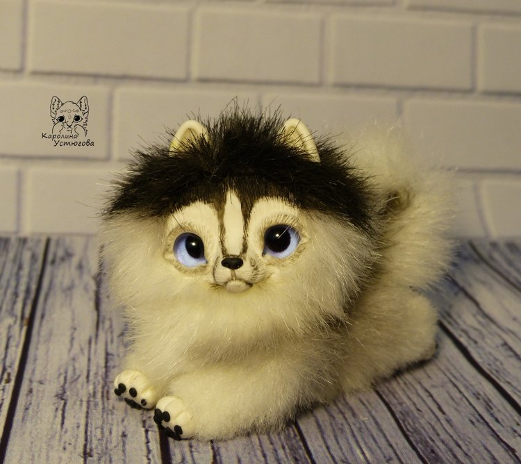 Миниатюрный щенок Хаски — Игрушки в смешанной технике (мех и глина): Арт (фото 8)
