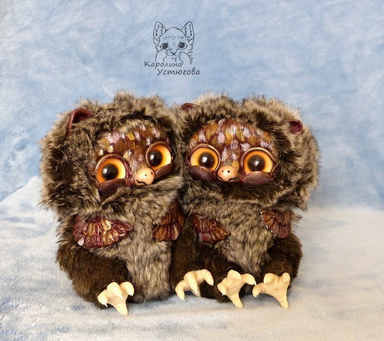 Счастливые совушки — Игрушки в смешанной технике (мех и глина): Арт (фото 3)