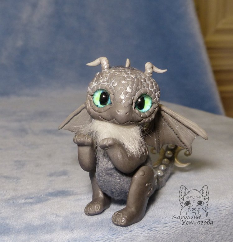 Серый дракон — Игрушки в смешанной технике (мех и глина): Арт (фото 2)