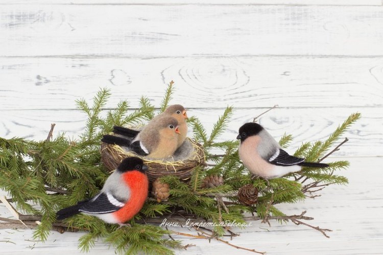 Снегири — Валяные игрушки из шерсти: сухое валяние (фото 3)