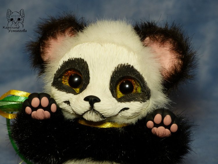 Семейка Панд — Игрушки в смешанной технике (мех и глина): Арт (фото 6)