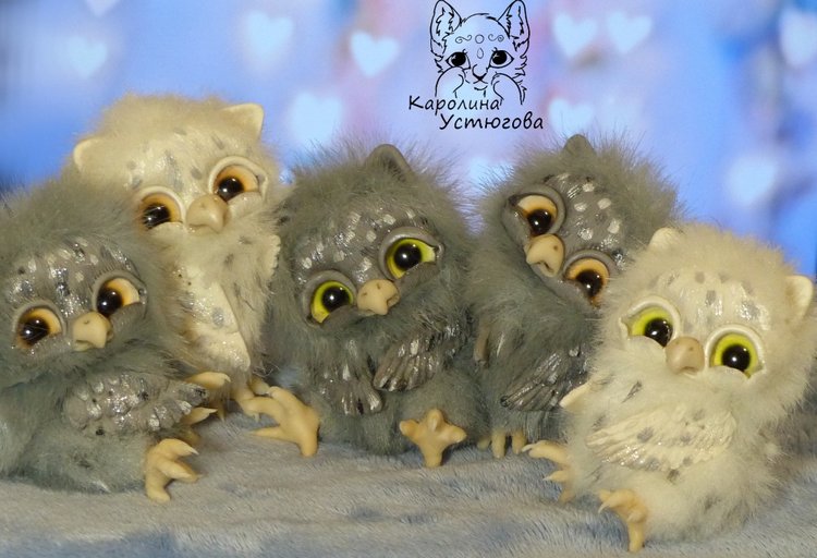 Счастливые совята — Игрушки в смешанной технике (мех и глина): Арт