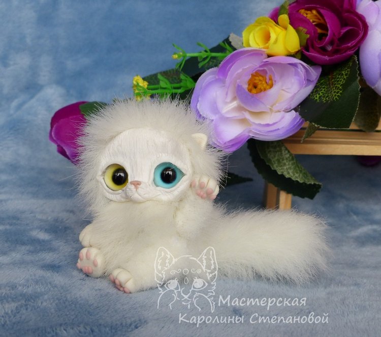 Котенок Пушок младший — Игрушки в смешанной технике (мех и глина): Арт (фото 4)