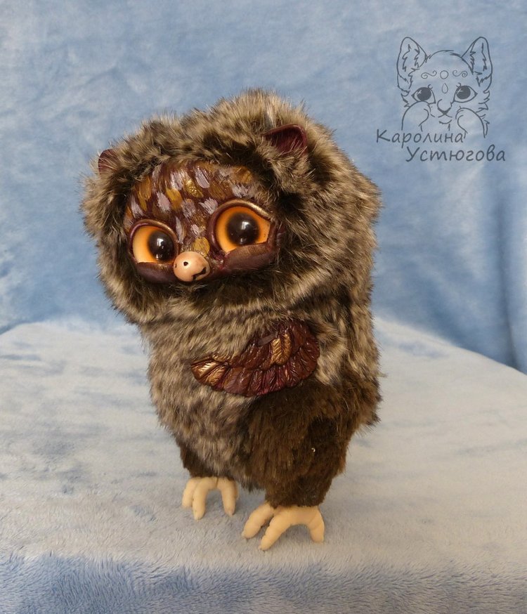 Счастливые совушки — Игрушки в смешанной технике (мех и глина): Арт (фото 10)