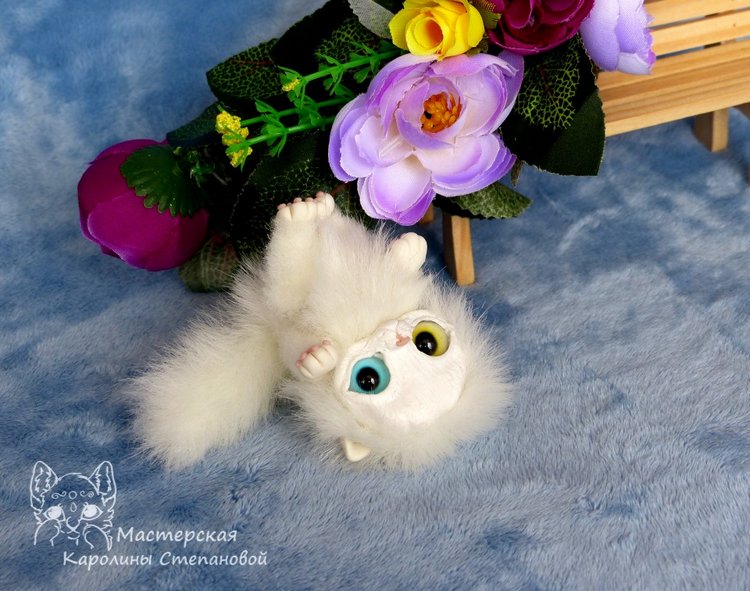 Котенок Пушок младший — Игрушки в смешанной технике (мех и глина): Арт (фото 7)