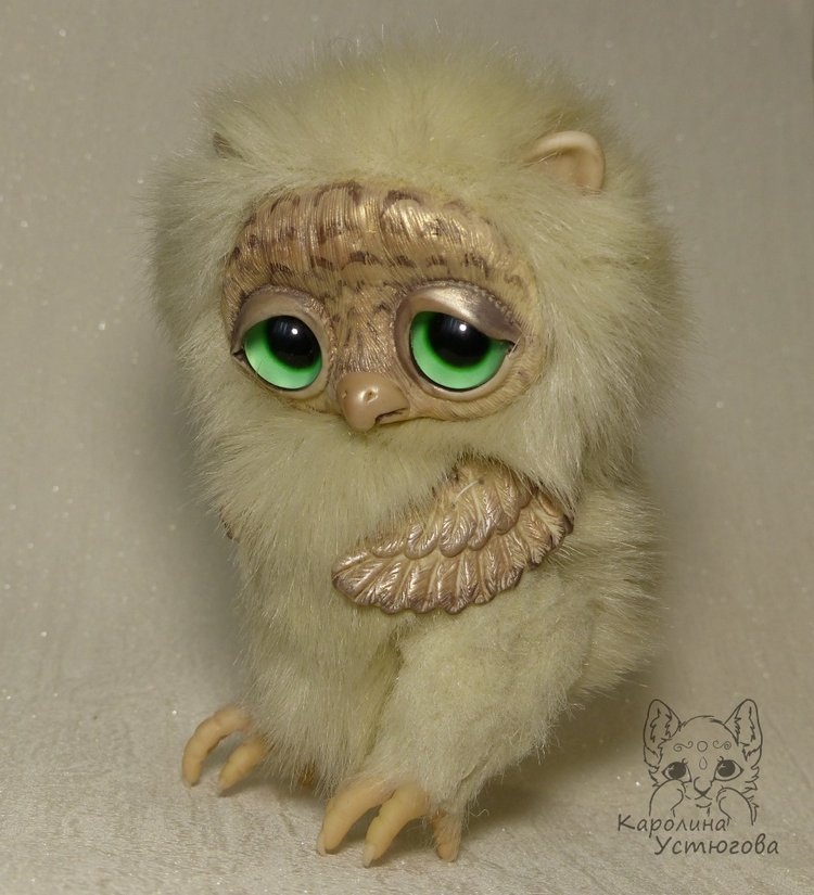 Большая платиновая сова — Игрушки в смешанной технике (мех и глина): Арт (фото 3)