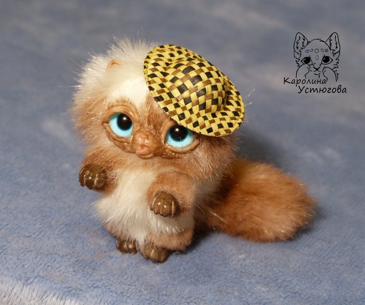 Котенок в шляпе — Игрушки в смешанной технике (мех и глина): Арт (фото 5)