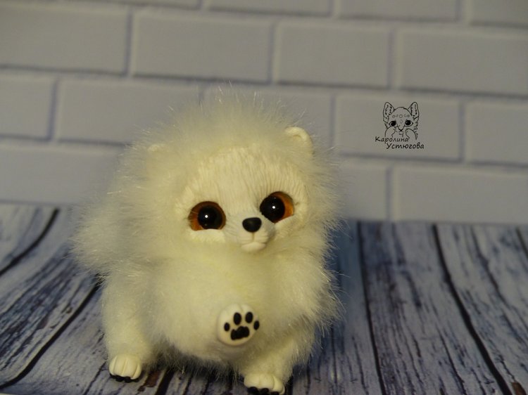 Миниатюрный Щенок Шпица — Игрушки в смешанной технике (мех и глина): Арт