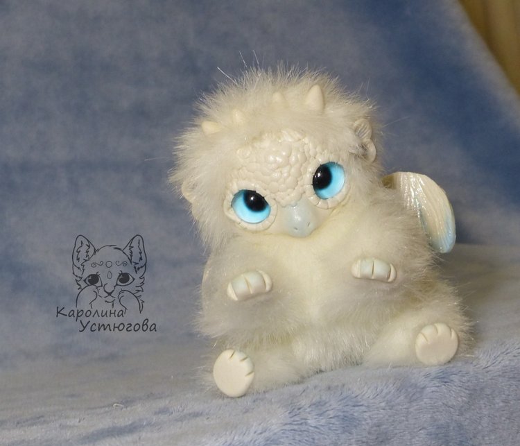 Дракончик стихии воздуха — Игрушки в смешанной технике (мех и глина): Арт