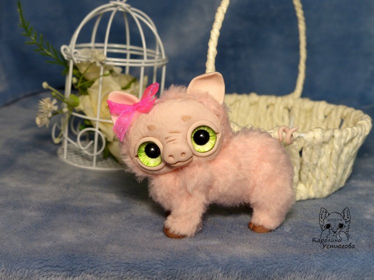 Свинка Эми — Игрушки в смешанной технике (мех и глина): Арт (фото 3)