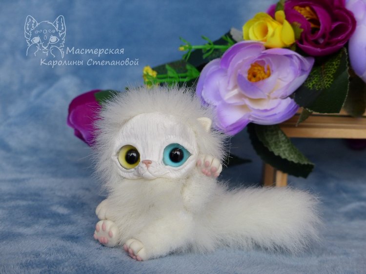 Котенок Пушок младший — Игрушки в смешанной технике (мех и глина): Арт (фото 5)