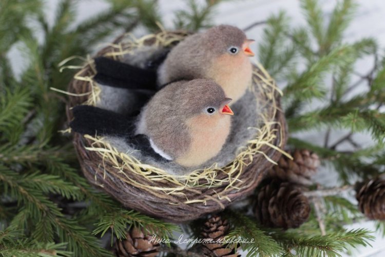 Снегири — Валяные игрушки из шерсти: сухое валяние (фото 7)