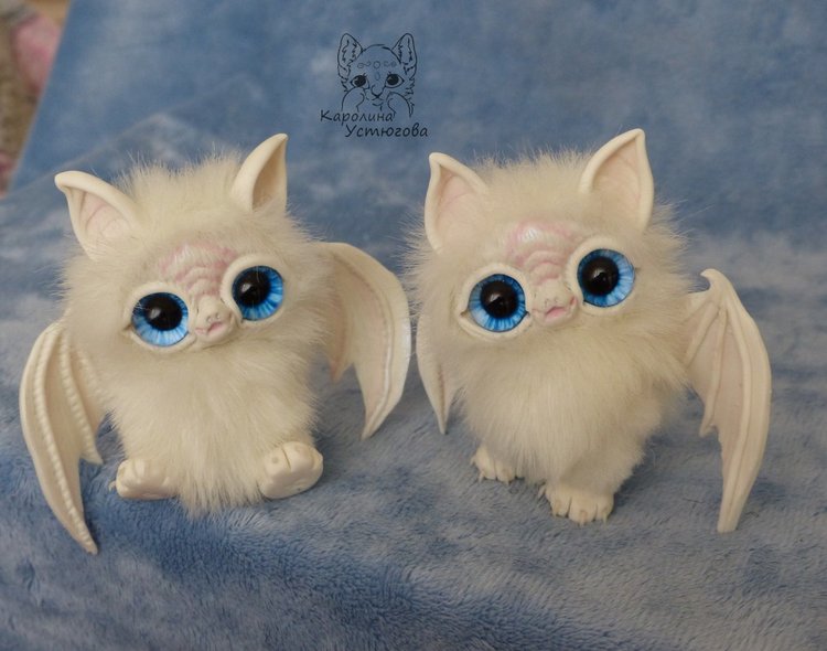 Белые летучие мышки — Игрушки в смешанной технике (мех и глина): Арт (фото 6)