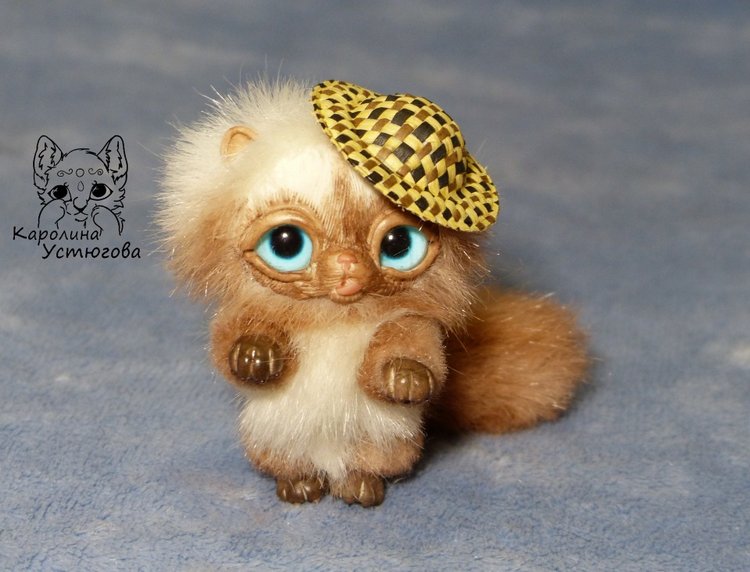 Котенок в шляпе — Игрушки в смешанной технике (мех и глина): Арт (фото 4)