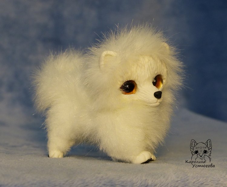 Миниатюрный Щенок Шпица — Игрушки в смешанной технике (мех и глина): Арт (фото 4)