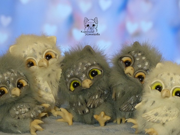 Счастливые совята — Игрушки в смешанной технике (мех и глина): Арт (фото 3)