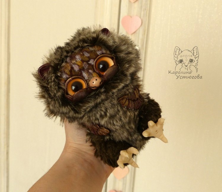 Счастливые совушки — Игрушки в смешанной технике (мех и глина): Арт (фото 6)