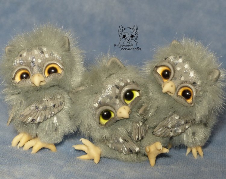 Счастливые совята — Игрушки в смешанной технике (мех и глина): Арт (фото 6)