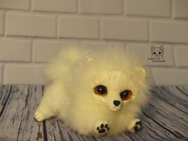 Миниатюрный Щенок Шпица — Игрушки в смешанной технике (мех и глина): Арт