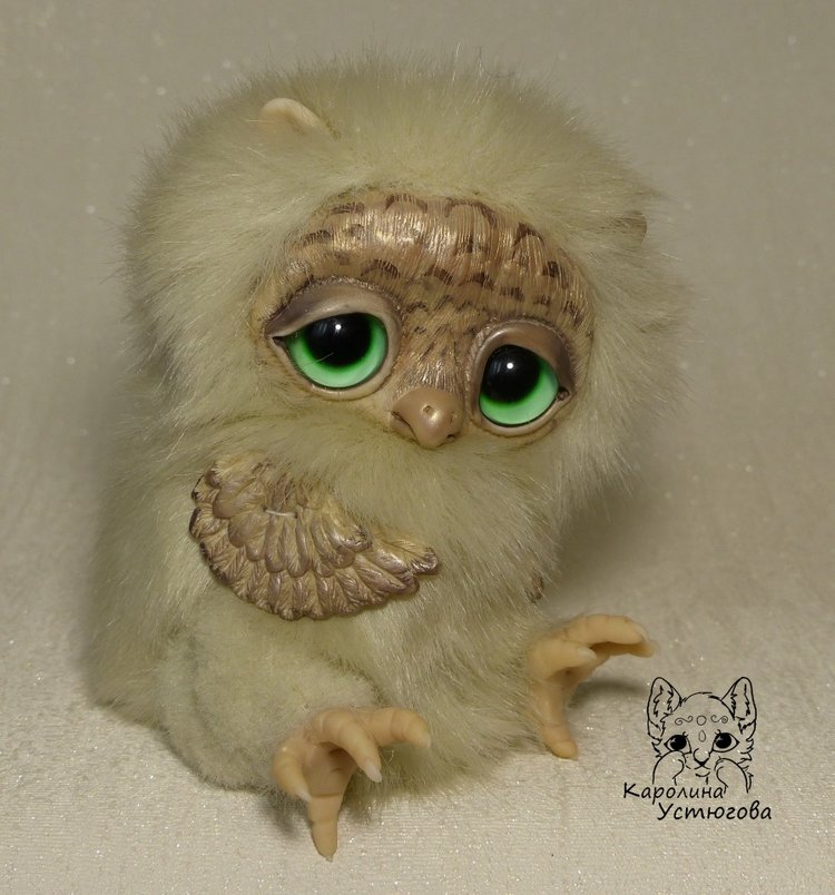 Большая платиновая сова — Игрушки в смешанной технике (мех и глина): Арт (фото 2)