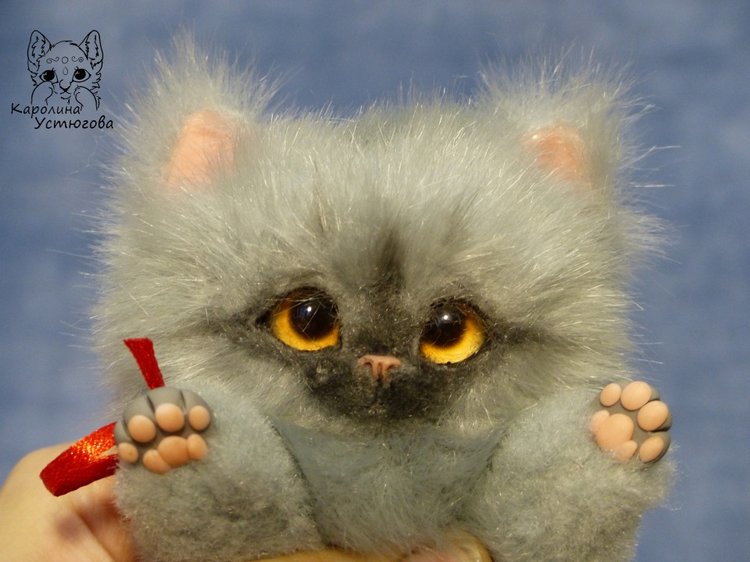Котенок Дымок — Игрушки в смешанной технике (мех и глина): Арт