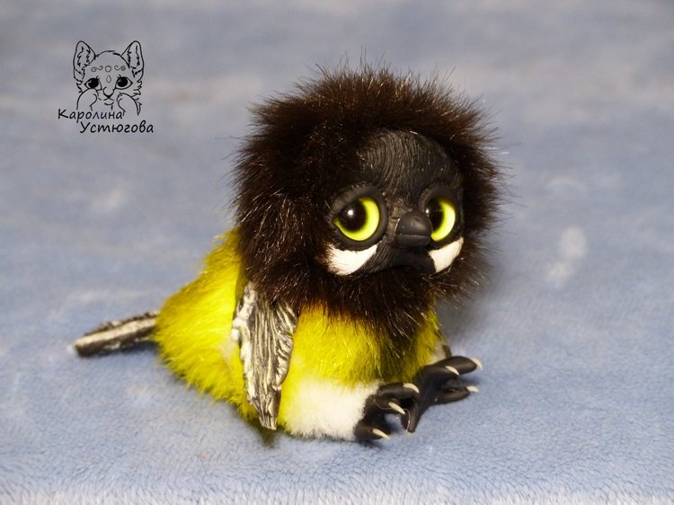 Синички — Игрушки в смешанной технике (мех и глина): Арт