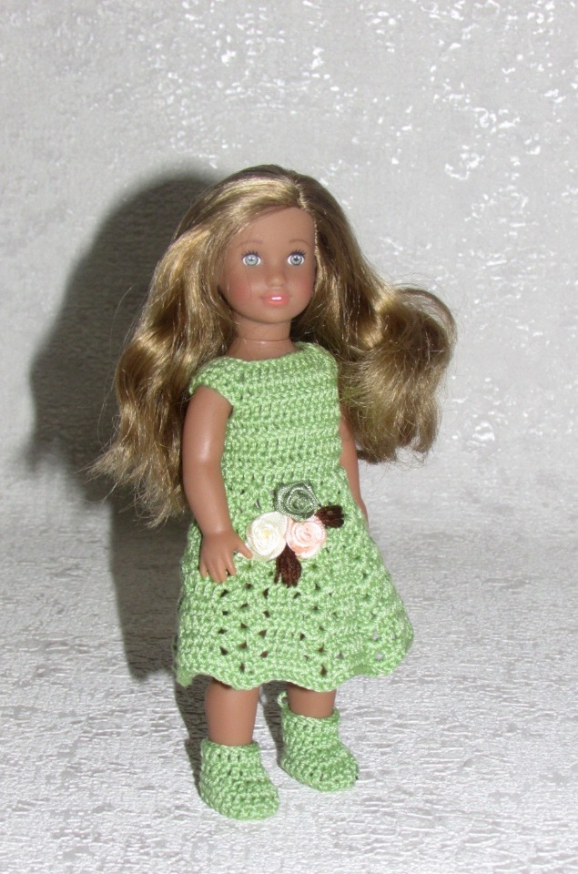 Авторское вязаное платье для кукол American Girl mini 16 см "Лето"