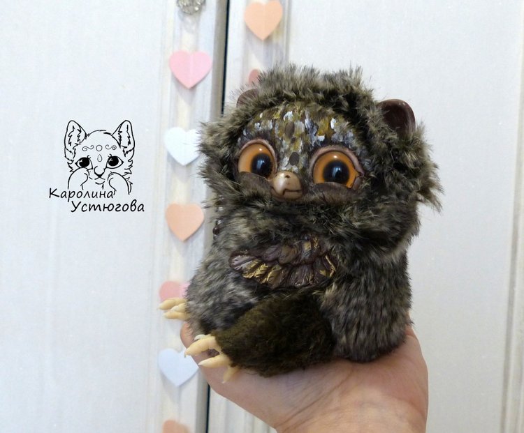 Счастливая сова — Игрушки в смешанной технике (мех и глина): Арт