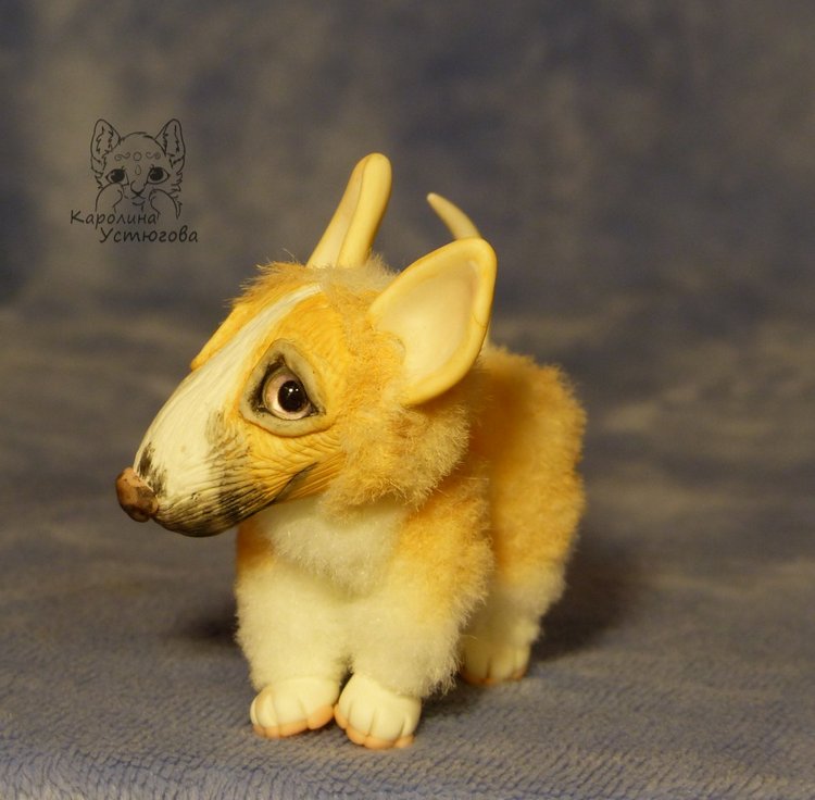 Щенок Бультерьера — Игрушки в смешанной технике (мех и глина): Арт (фото 3)