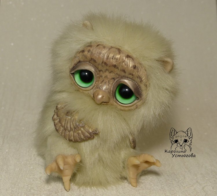 Большая платиновая сова — Игрушки в смешанной технике (мех и глина): Арт (фото 6)