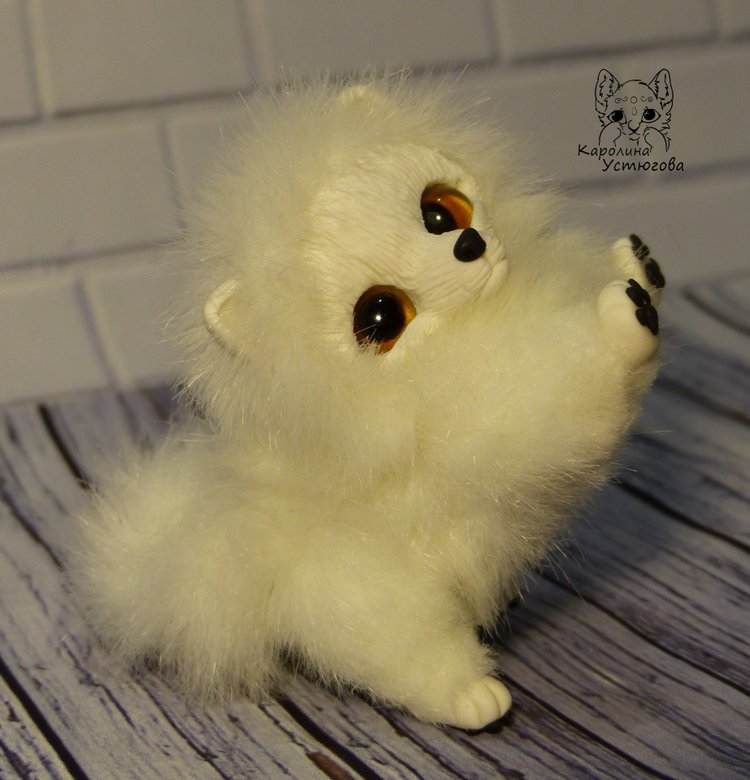 Миниатюрный Щенок Шпица — Игрушки в смешанной технике (мех и глина): Арт