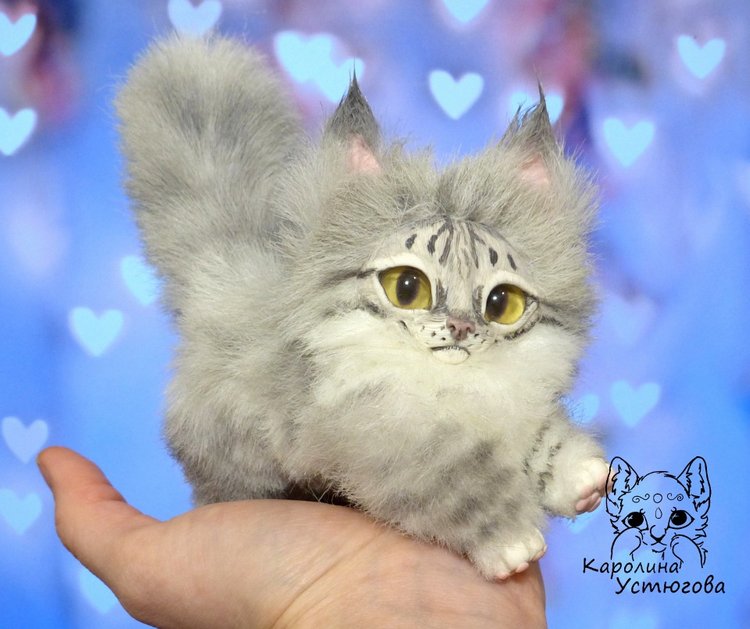 Котята Мейн-Куна — Игрушки в смешанной технике (мех и глина): Арт