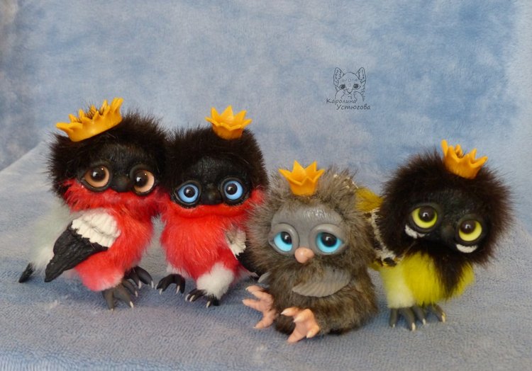 Призы к конкурсу. Птички — Игрушки в смешанной технике (мех и глина): Арт