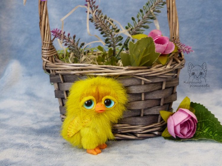 Утята, ждут весны — Игрушки в смешанной технике (мех и глина): Арт