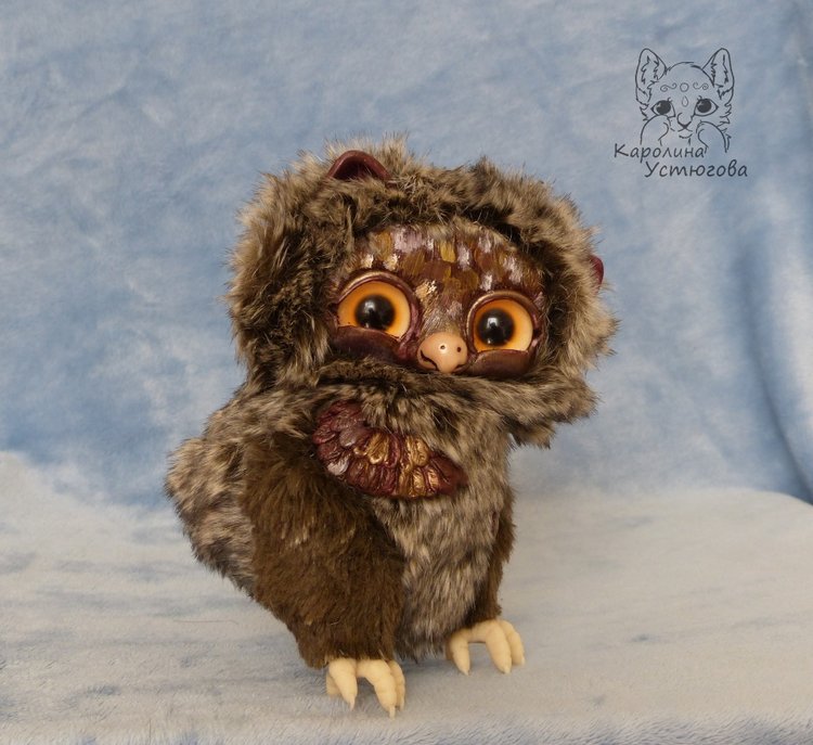 Счастливые совушки — Игрушки в смешанной технике (мех и глина): Арт