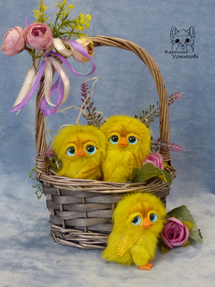 Утята, ждут весны — Игрушки в смешанной технике (мех и глина): Арт