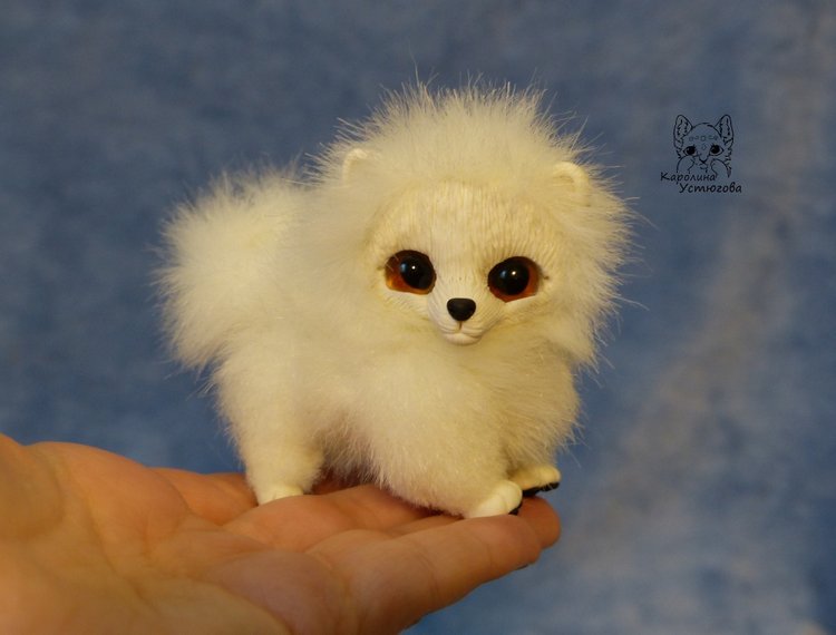 Миниатюрный Щенок Шпица — Игрушки в смешанной технике (мех и глина): Арт