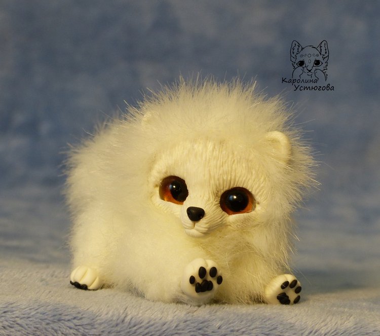 Миниатюрный Щенок Шпица — Игрушки в смешанной технике (мех и глина): Арт (фото 7)