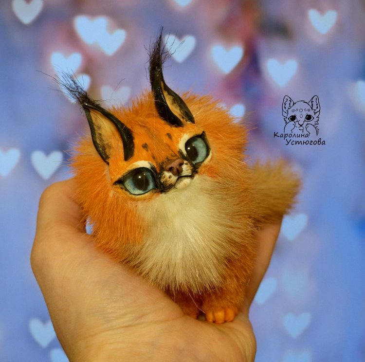 Детеныши Каракала — Игрушки в смешанной технике (мех и глина): Арт