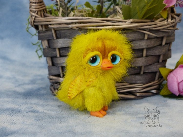 Утята, ждут весны — Игрушки в смешанной технике (мех и глина): Арт